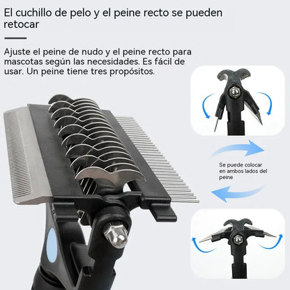 🐕🐈 Peine multifuncional 3 en 1 para desenredar el pelo de mascotas, peine para eliminar el pelo de perros y gatos.