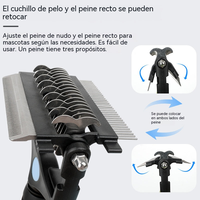 Peine multifuncional 3 en 1 para desenredar el pelo de mascotas, peine para eliminar el pelo de perros y gatos.