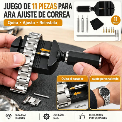 ⌚ Kit de Herramientas para Ajustar Correas de Reloj | Set de 11 Piezas para Quitar Eslabones, Cambiar y Acortar Pulseras