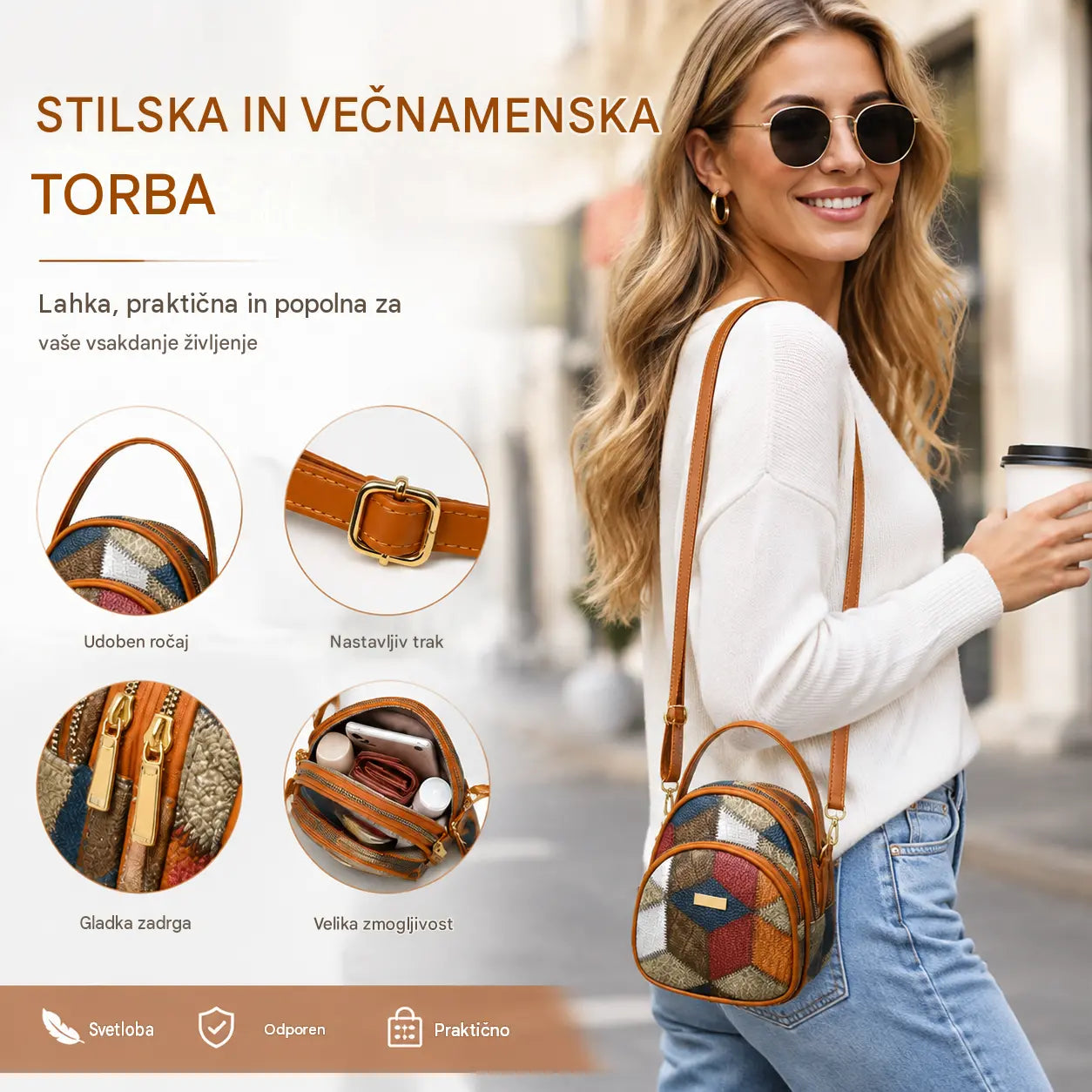 Nova modna ženska torbica iz pravega usnja Colorblock 2026