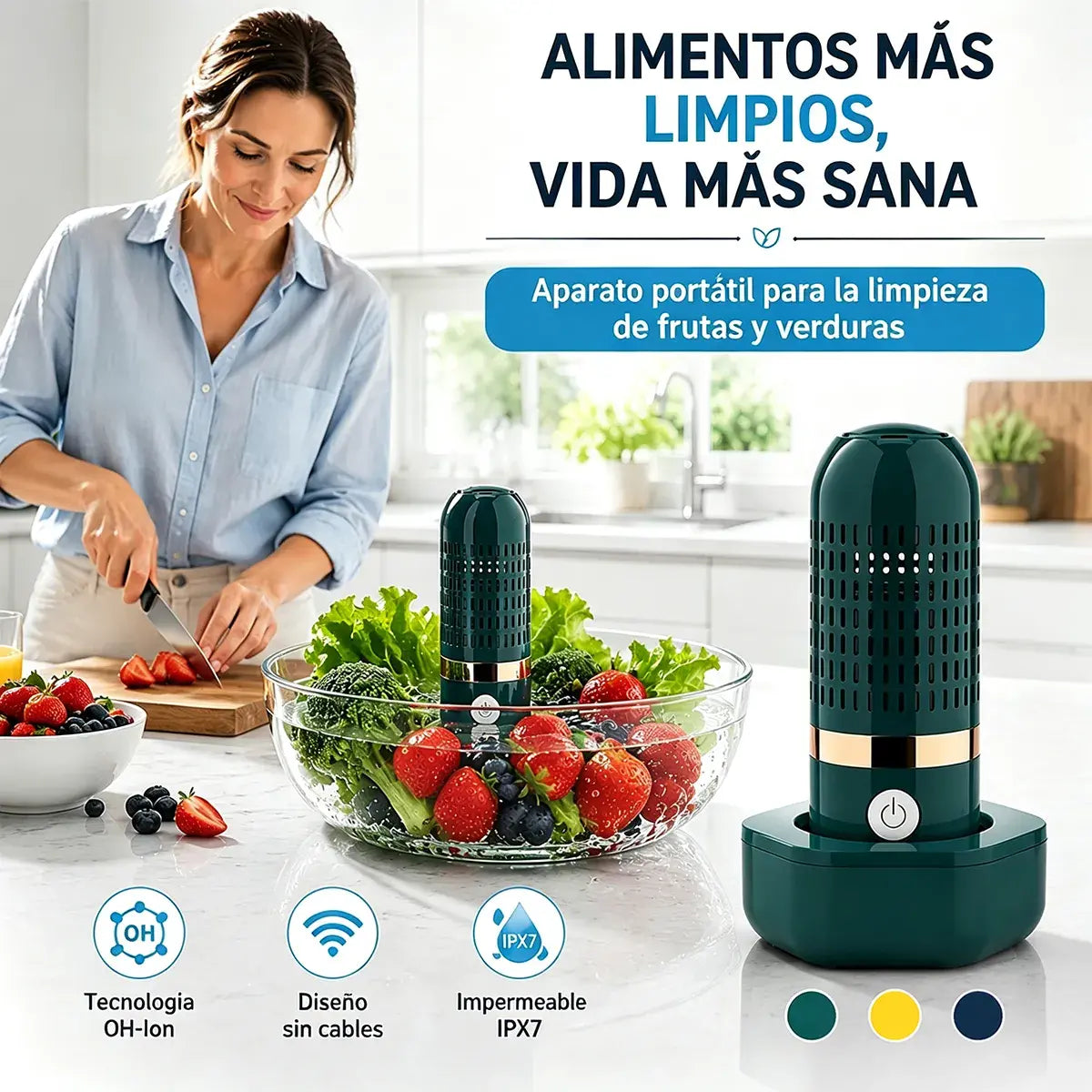 🥦🥒 Limpiador Portátil de Frutas y Verduras – Purificador Inalámbrico para Alimentos con Tecnología de Iones OH