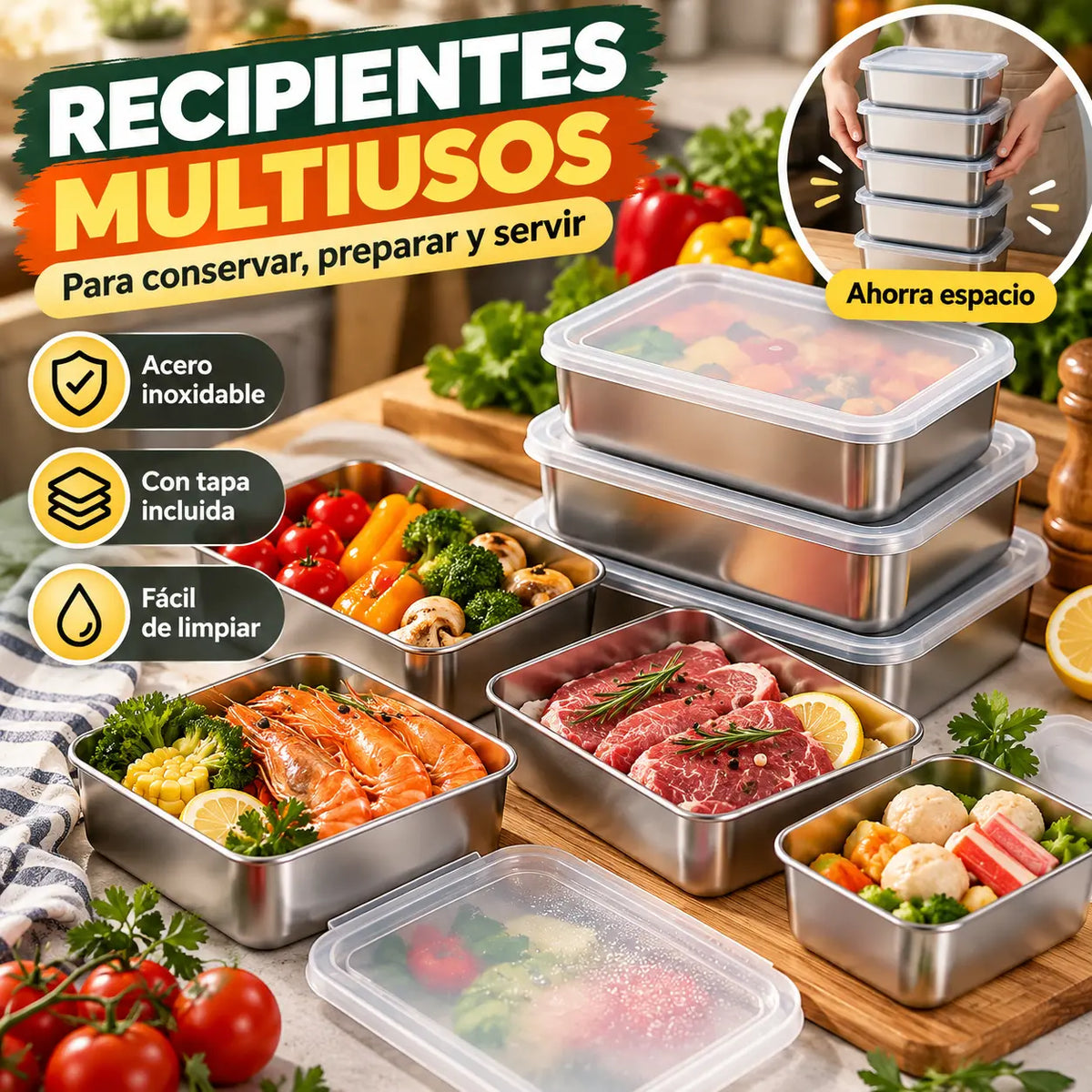 🔥【Paquete económico: 3 piezas en total】 Placa cuadrada de acero inoxidable (con cubierta)（10.5cm*13.5cm*5.5cm）