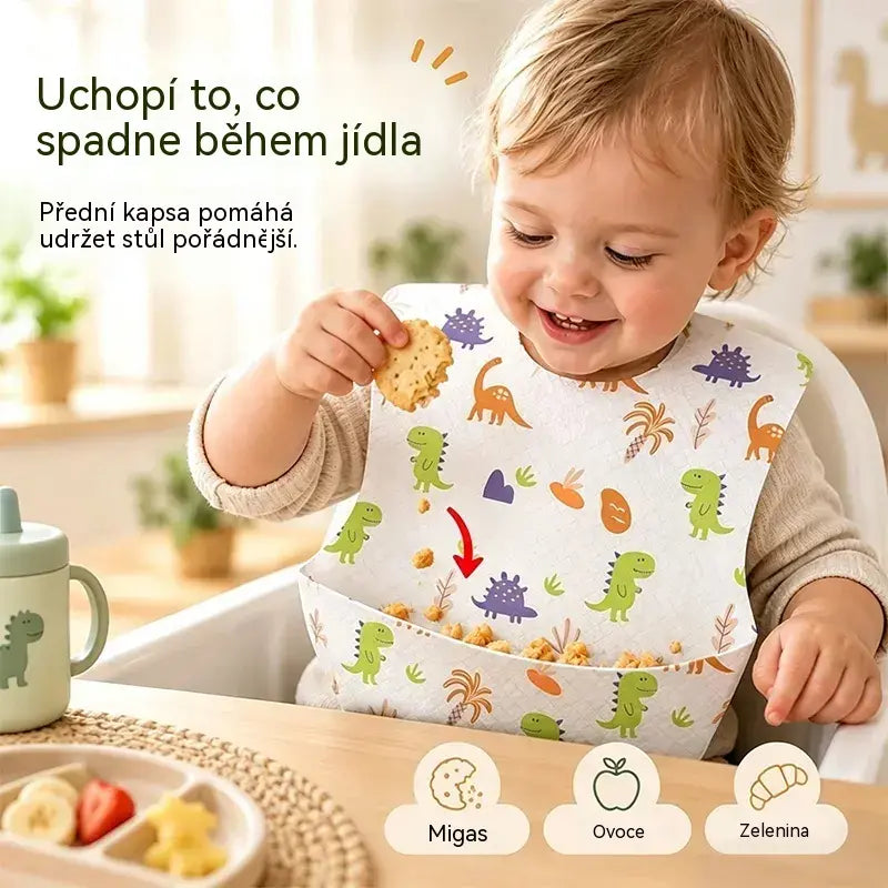 🛡️ 【30 kusů】Pouze 26 eur👶 Jednorázový dětský bryndák s nepropustnou 3D kapsou – tenký, voděodolný a praktický pro každodenní použití 🍽️