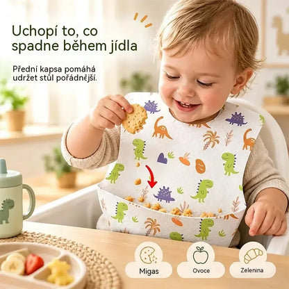 🛡️ 【30 kusů】Pouze 26 eur👶 Jednorázový dětský bryndák s nepropustnou 3D kapsou – tenký, voděodolný a praktický pro každodenní použití 🍽️