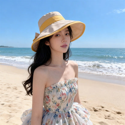 🌞📢 ¡50% de descuento! 👒 Sombrero de sol de ala ancha con lazo para mujer: ligero, transpirable y con protección UV 🌸