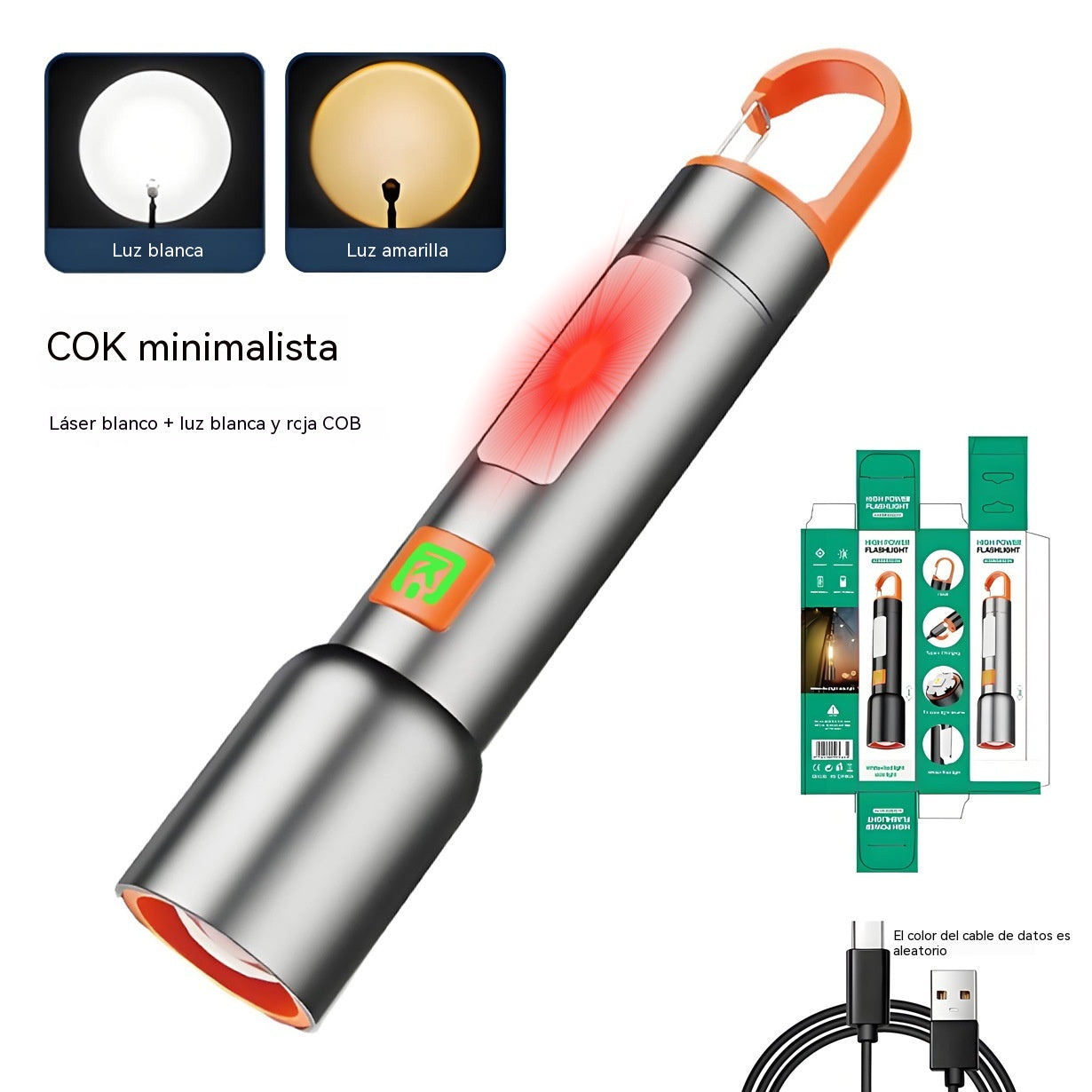 👍👍Linterna de alta intensidad con luz lateral multifuncional, carga rápida tipo C y batería de larga duración.