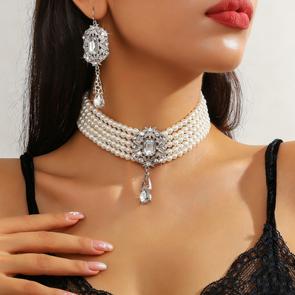 🌹 ¡¡50% DE DESCUENTO AHORA!! 🌹 Conjunto de lujo con collar y pendientes de cristal