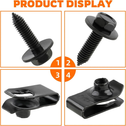 Clips para carrocería, pernos M6 y tuercas en U M6, tornillos de rosca puntiaguda 6m, tornillos M6, sujetadores de hierro.