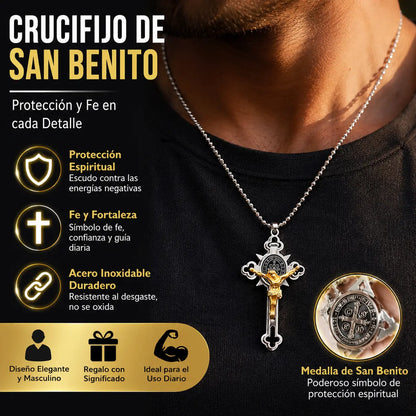 Colgante de cruz estilo vintage – Colgante de San Benito resistente al deslustre con cadena ajustable