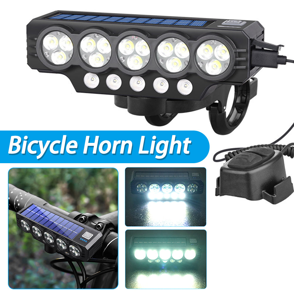 Faro solar para bicicleta con carga USB y altavoz, 900 lúmenes, luz nocturna de larga duración para ciclismo