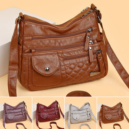 Bolso de cuero suave de gran capacidad y múltiples capas para mujer