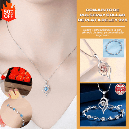 🥰【1 juego：Pulsera + collar】✨Conjunto de pulsera y collar de plata de ley 925 Corazón del Océano