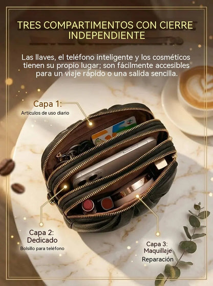 ✨🎀Bolso bandolera de piel con varios compartimentos y forma de concha