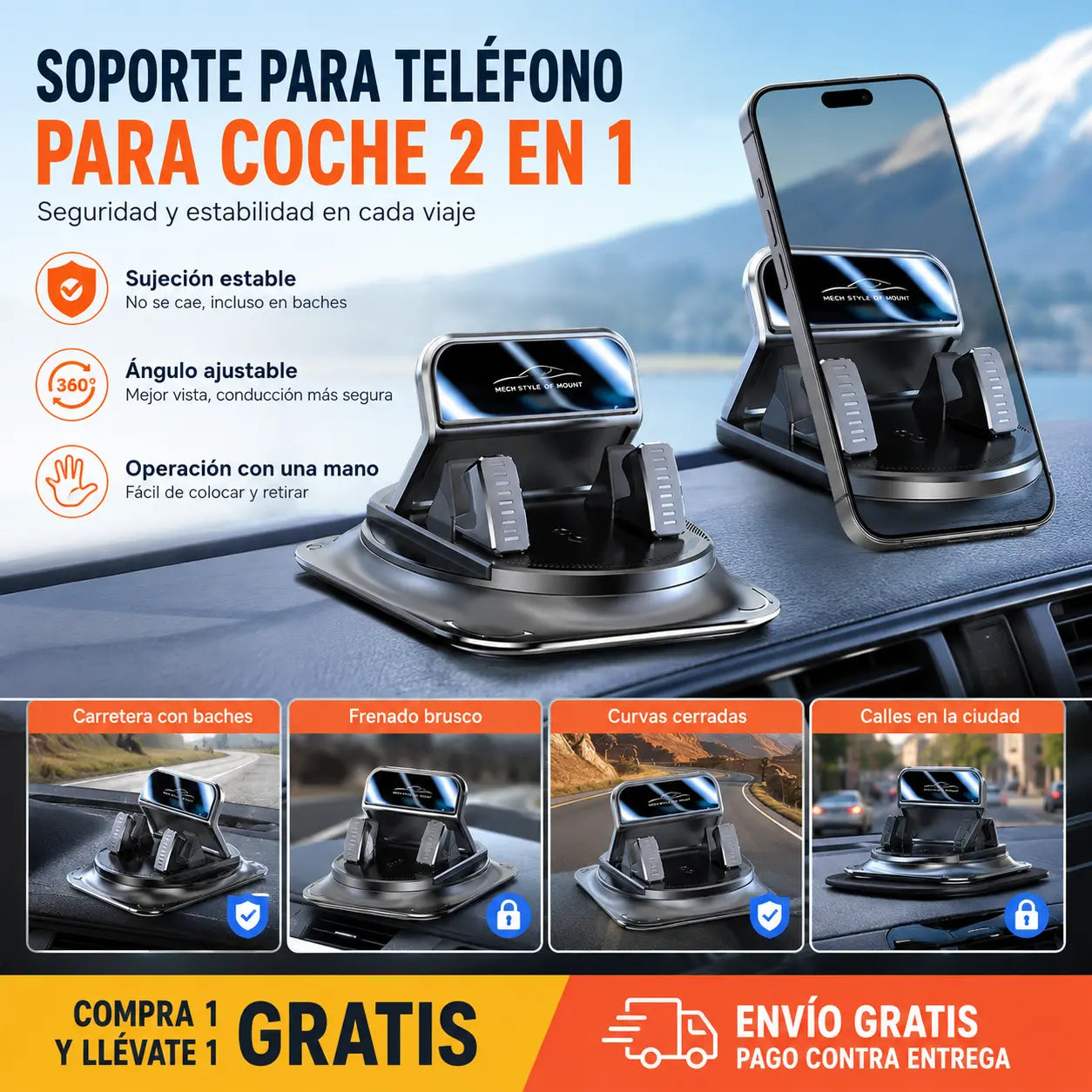 🔥【50%OFF】🚗 Seguro e inteligente: ¡El soporte de teléfono para coche 2 en 1 definitivo! 🚗