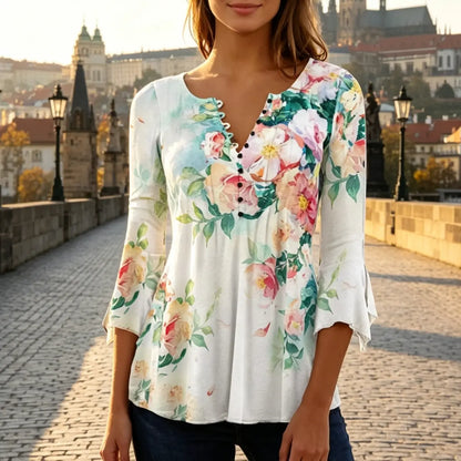 🎉🎁【S-5XL】 2026 nueva camiseta estampada delgada con cuello en V para mujer