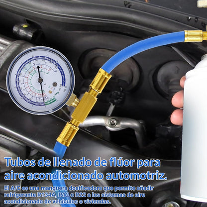 🔧❄️ Manguera de recarga de refrigerante AC R134a con manómetro – Antifugas, fácil de leer y compatible con coches, camiones o aire acondicionado doméstico – Recarga DIY segura 🚗