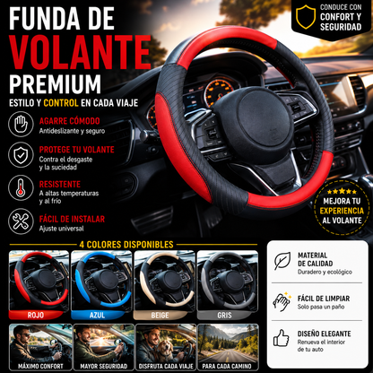 🔥Funda de volante de cuero genuino - Funda universal para volante de coche, antideslizante, duradera