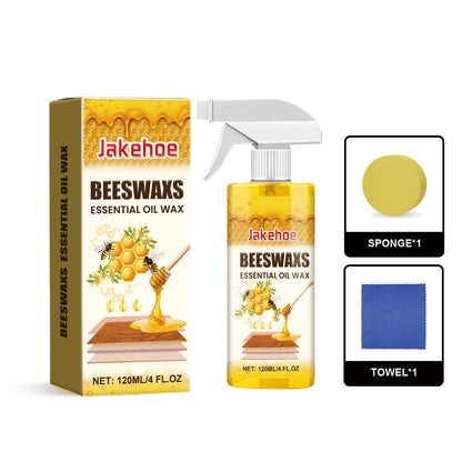 Spray abrillantador de madera con cera de abeja de 120 ml (incluye esponja y toalla) para el cuidado de los muebles, la prevención de grietas y la protección de la pintura.