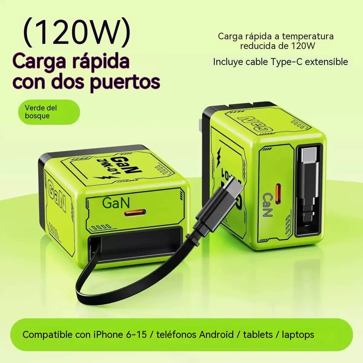 ✨Precio más bajo por tiempo limitado🔌 Cargador GaN de 120 W con carga rápida PD para tu teléfono