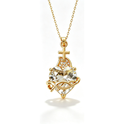 ❤️【Compra 1 y llévate 1 gratis】✝️ 【2 piezas】Collar del Sagrado Corazón de Jesús – Colgante de Cruz con Cristal en Forma de Corazón Bañado en Oro, Luz de Cristo, Joya Religiosa de Fe para Mujer 🎁✨