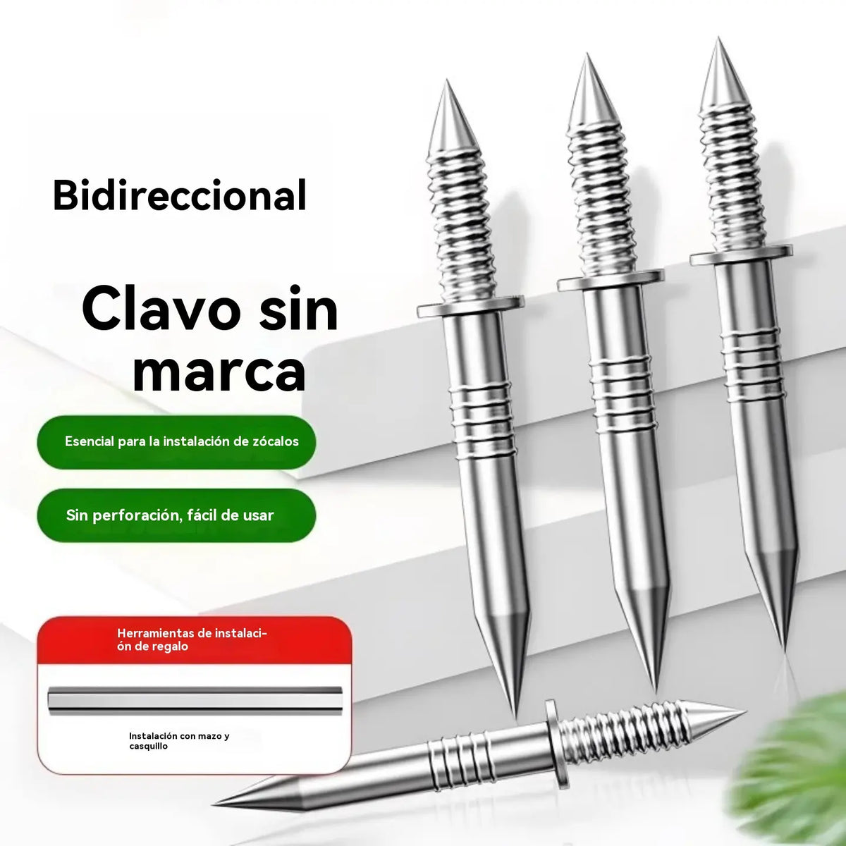 【200 clavos + 2 herramientas de instalación】🚪Clavos de garra bidireccionales sin dejar rastro📌Específicos para zócalos de madera maciza