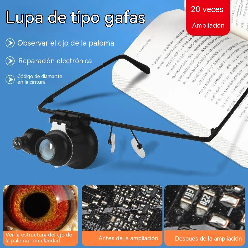 💡👓Gafas de reparación montadas en la cabeza con luces LED, que ofrecen un aumento de alta definición de 20x.