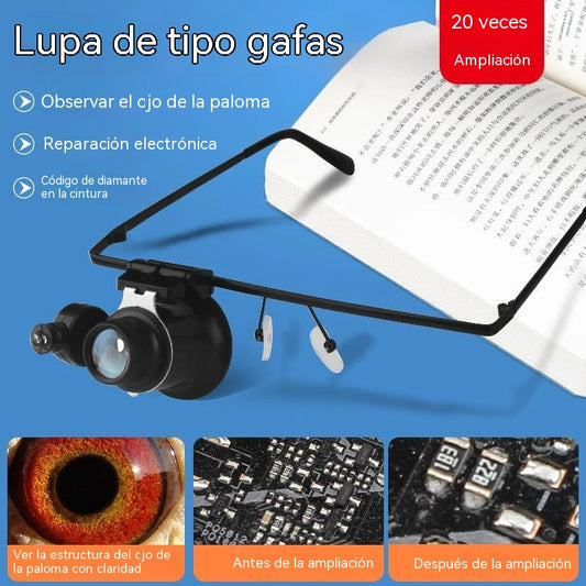 💡👓Gafas de reparación montadas en la cabeza con luces LED, que ofrecen un aumento de alta definición de 20x.