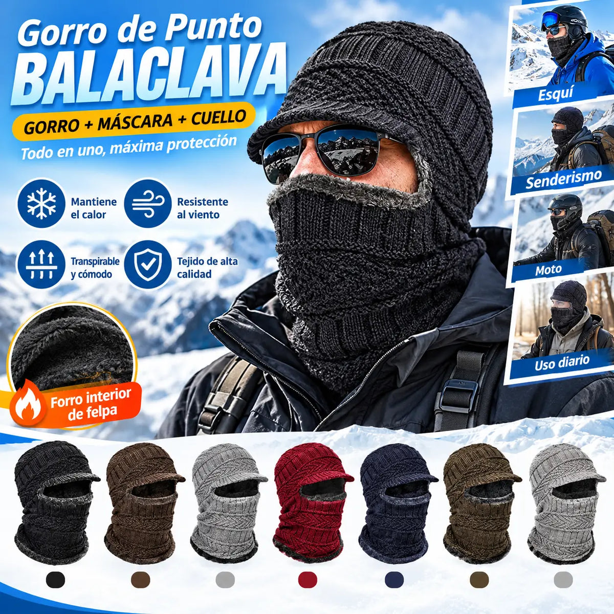 【30%OFF】🔥Gorro de lana grueso de una sola pieza, resistente al viento, para exteriores.