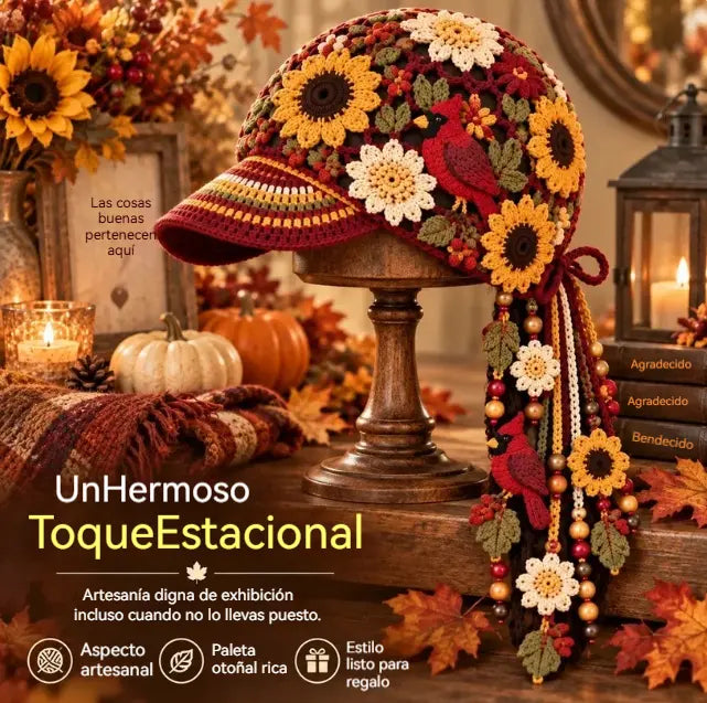 🧶🧢Gorra de béisbol de ganchillo para mujer, ideal para otoño.