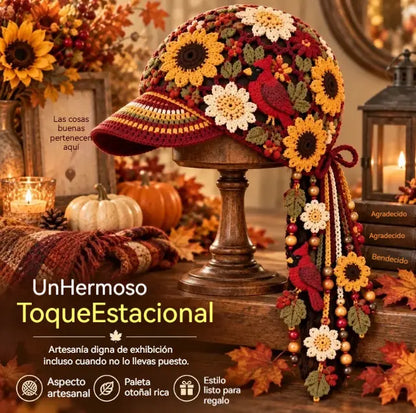 🧶🧢Gorra de béisbol de ganchillo para mujer, ideal para otoño.