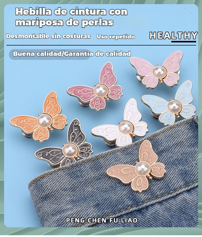 🦋【10 piezas】Pantalones abotonados con botón de cintura de mariposa de perla cintura fija