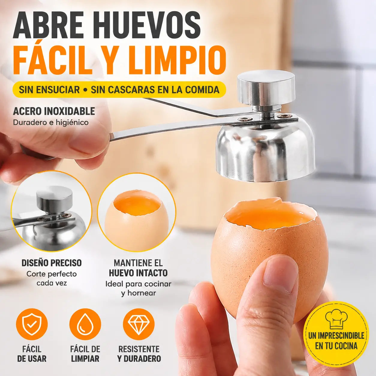 🥚🍳Cortador/abridor de huevos de acero inoxidable – Utensilio de cocina para abrir cáscaras de huevo