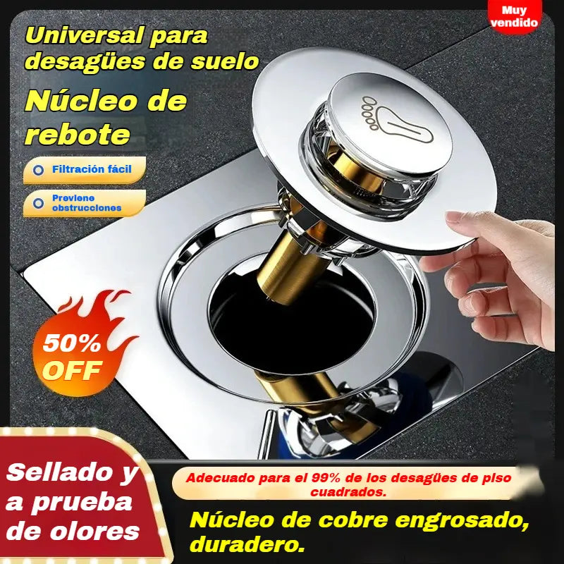 🏠🧰🔥【Compra 1 y llévate 2 gratis】Cubierta de sellado con núcleo de rebote antiolor para desagüe de piso de baño, tipo universal accionado con pie a presión.