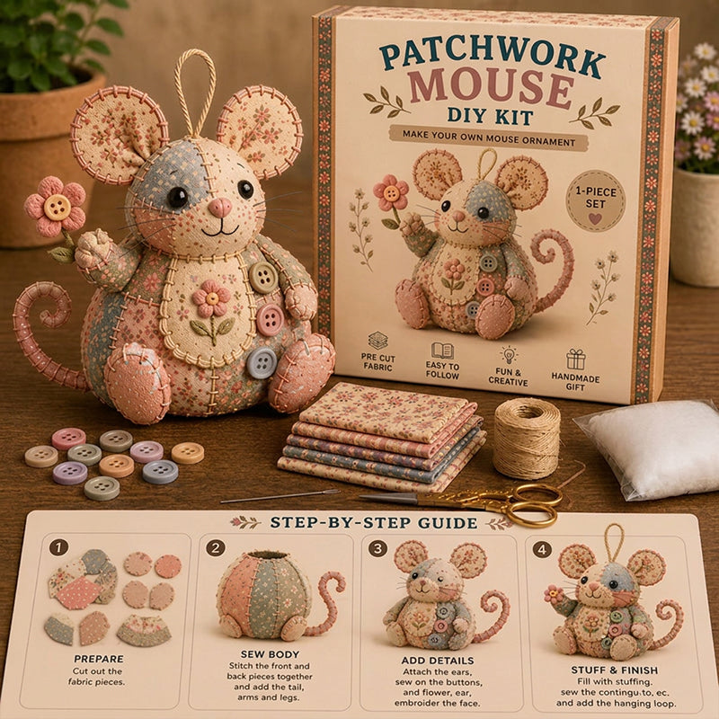 🐭🧵 Kit de bricolaje para ratón patchwork