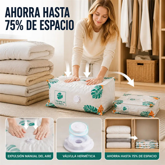 🧳【Juego de 5 piezas】💨 Bolsa de almacenamiento al vacío grande y compresible: no requiere bomba, es a prueba de fugas e ideal para ahorrar espacio en maletas y en casa ✈️