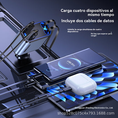 ⚡✨ Cargador de coche ultrarrápido: dos puertos USB-C retráctiles con luz ambiental Starlight y protección de seguridad inteligente 🚗💫