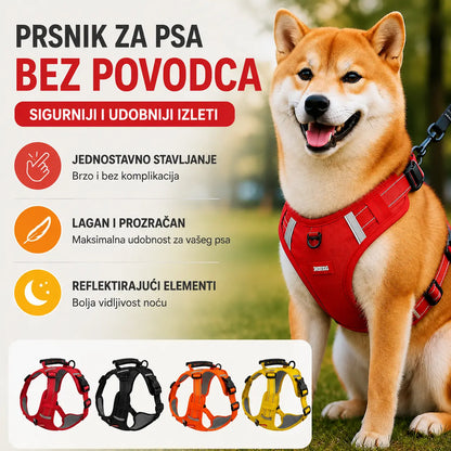 🐶【5–30 kg】Pojas za pse bez povlačenja, izrađen od prozračnog mrežastog materijala koji sprječava pregrijavanje, s reflektirajućim materijalom.