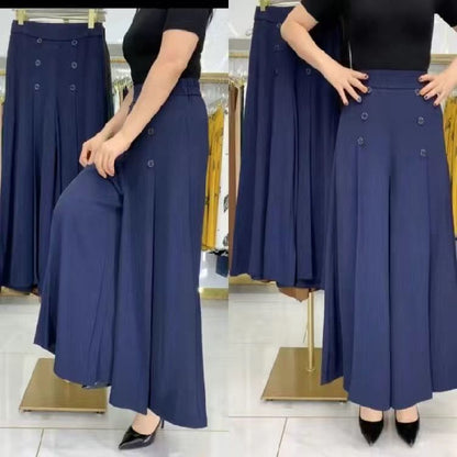🔥【45-90kg】Falda de pantalón de pierna ancha y cintura alta drapeada a la moda para mujer