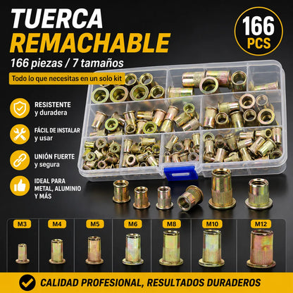 【166 piezas】🏆¡Último día de oferta especial, ahorra un 49%!🛠️Herramientas para remaches roscados, juego de remaches roscados M3, M4, M5, M6 y M8