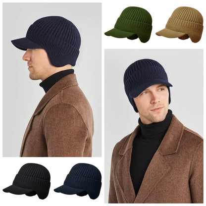 Gorro de punto cálido de invierno para hombre con orejeras.