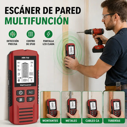 Detector multifuncional de metal, madera y cables; localiza de forma segura y precisa tuberías y cables ocultos.