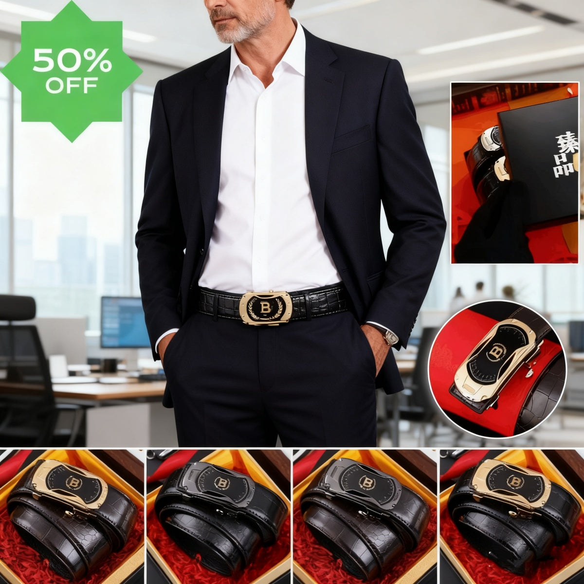 🔥【30%OFF】Nuevo cinturón de hombre de cuero genuino con hebilla automática