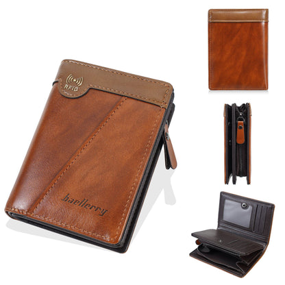 ⏰【Oferta por tiempo limitado】✨Nueva billetera con cremallera estilo retro de primera calidad para hombre con función antirrobo RFID.