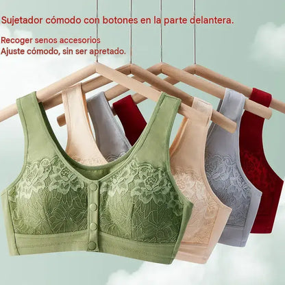 【Set de 3 piezas】【40-100 kg】Sujetador de encaje sin aros para mujer, cómodo cierre frontal