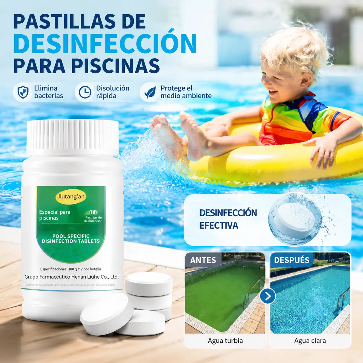 🔥【Compra 1, llévate 1 gratis】🏊‍♀️💧Pastillas limpiadoras para piscinas para un agua clara y transparente.