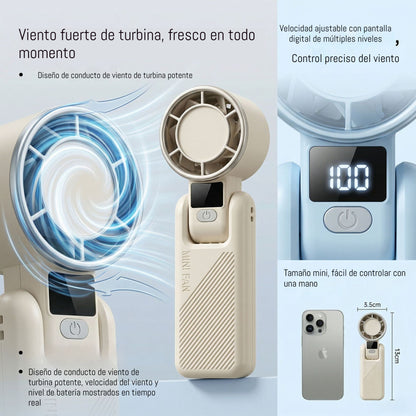 🥰 【Compra 1 y llévate 1 gratis】💦🌬️ Mini ventilador portátil plegable con pantalla digital USB de 100 velocidades