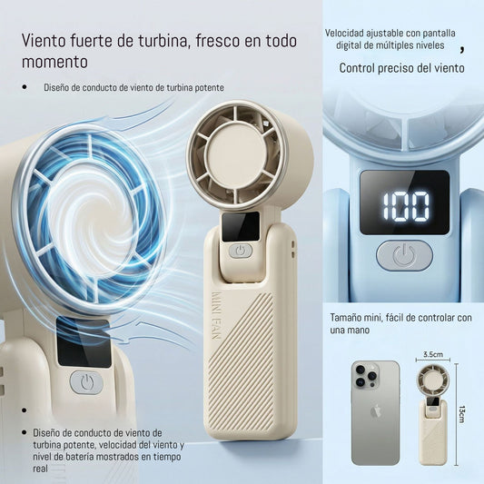 🥰 【Compra 1 y llévate 1 gratis】💦🌬️ Mini ventilador portátil plegable con pantalla digital USB de 100 velocidades