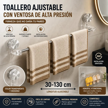 🎁Precio más bajo por tiempo limitado✨🚿Diseño ligero y sin perforaciones —Toallero retráctil con ventosa