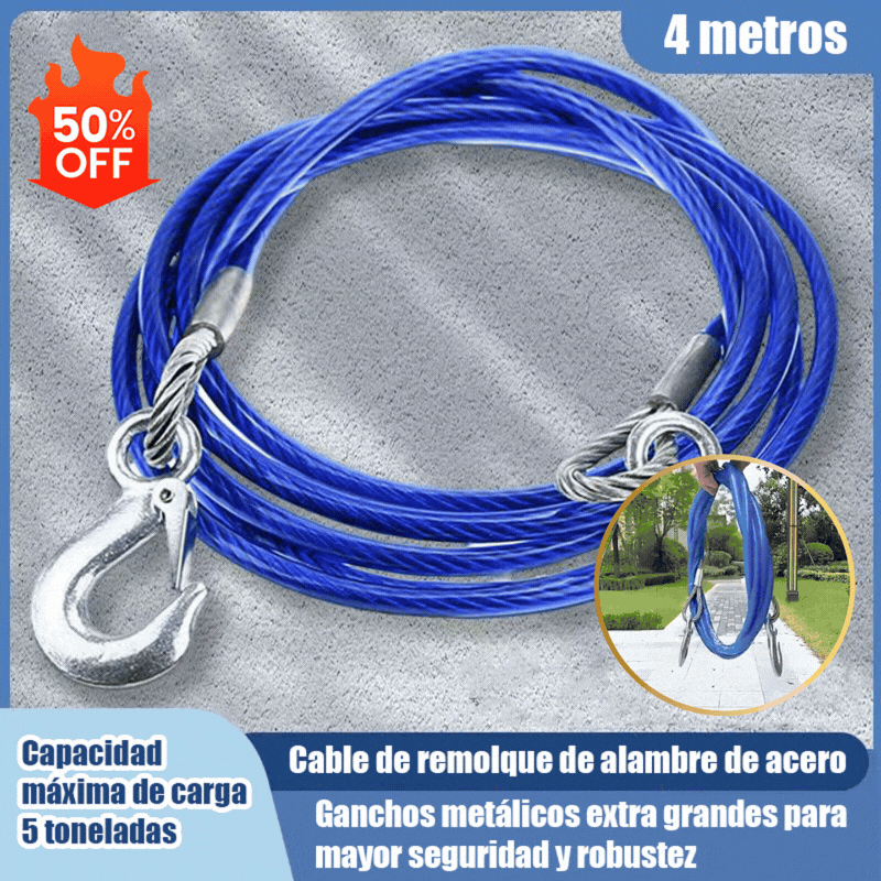 ⛓️🚗 Cuerda de remolque para automóvil, cuerda de tracción, cuerda de rescate – 4 m 3 toneladas