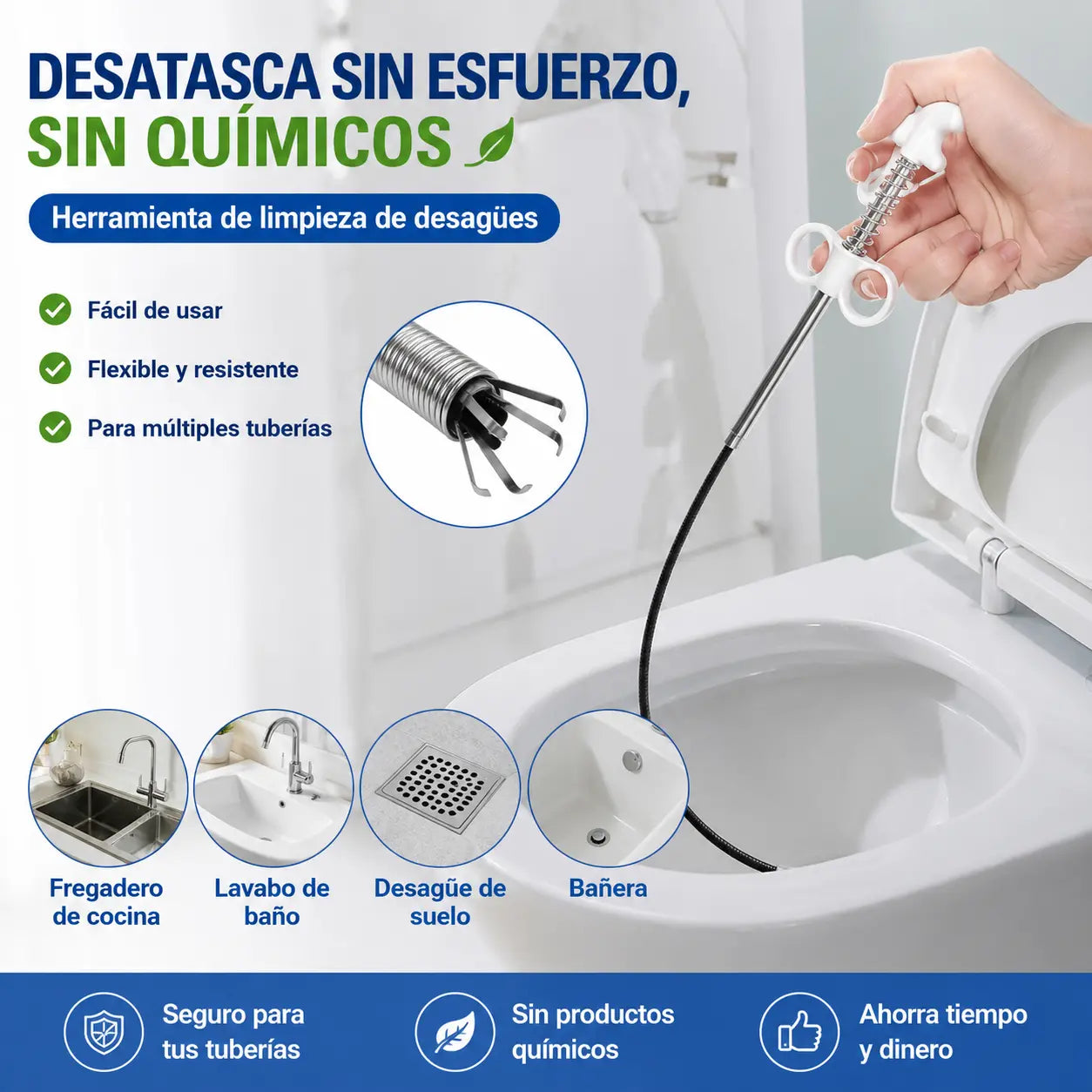 🔥Gran oferta 2026: 50 % de descuento🔥 Desatascador doméstico de cuatro garras para desagües